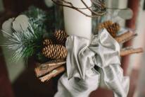 winter bow and pinecone centerpiece